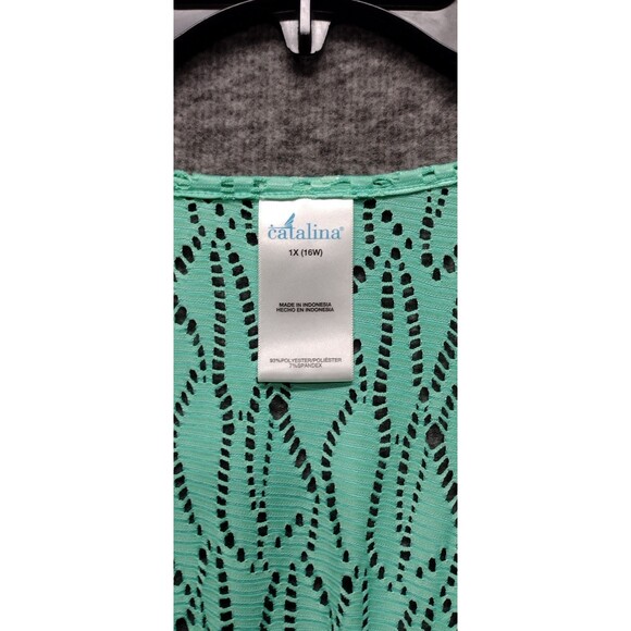 Catalina Womens 1X 16W Swimsuit Coverup Green Teal Tunic With Eyelet - Picture 3 of 8